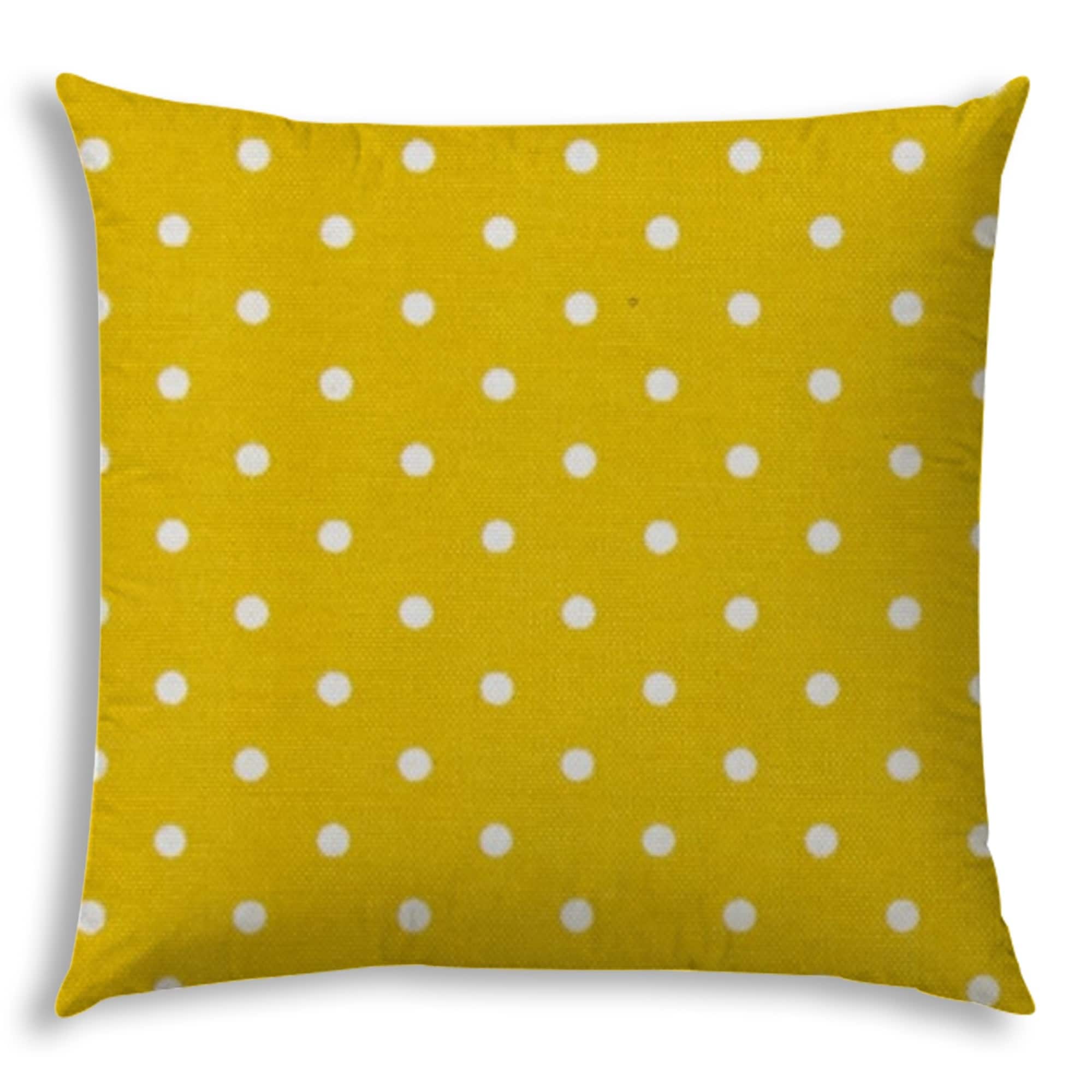 HomeRoots 20" X 20" White And Yellow Blown Seam Polka Dots Throw Indoor Outdoor Pillow 18